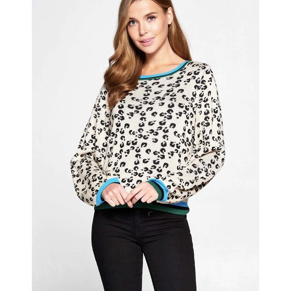 CHEETAH JACQUARD KNIT SWEATER - Picture 1 of 2